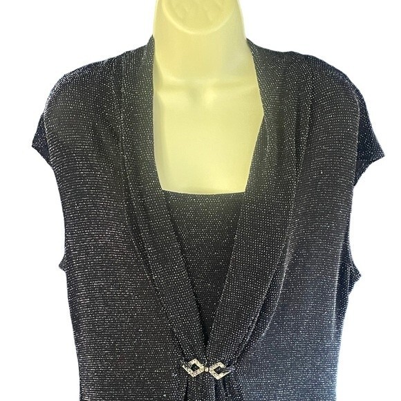 Another Thyme Sparkle Metallic Black Dressy Top Blouse Cap Sleeves, size Large - Picture 2 of 7